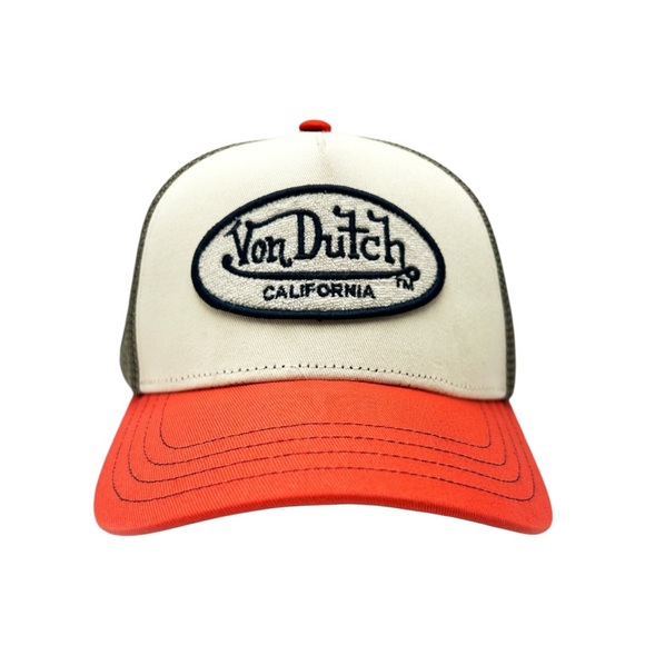 NWT Von Dutch Beige & Red Trucker Snapback Hat Baseball Cap